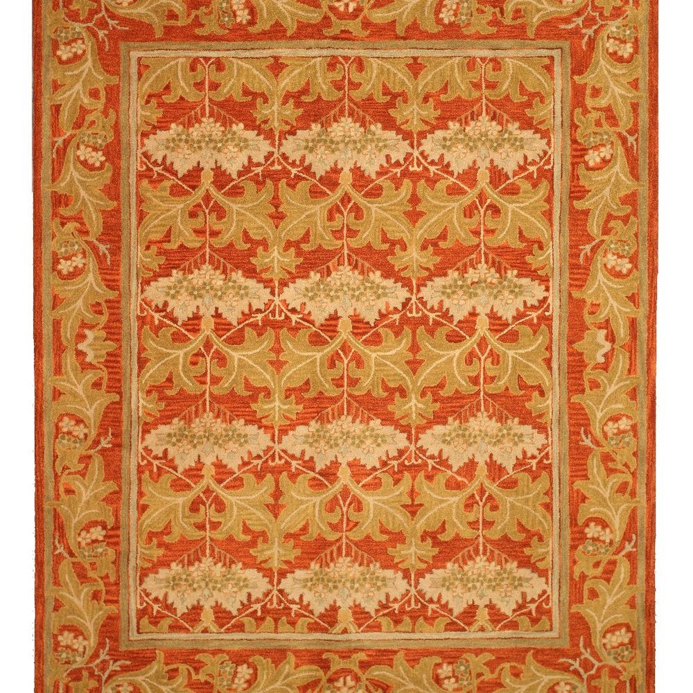Rust Hand-Tufted Wool Transitional Morris Rug, 4' Round